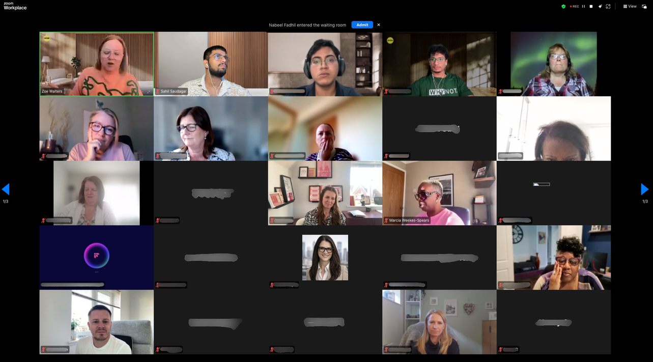 Zoë Walters and Sahil Saudagar hosting live webinar on Zoom with 100+ attendees